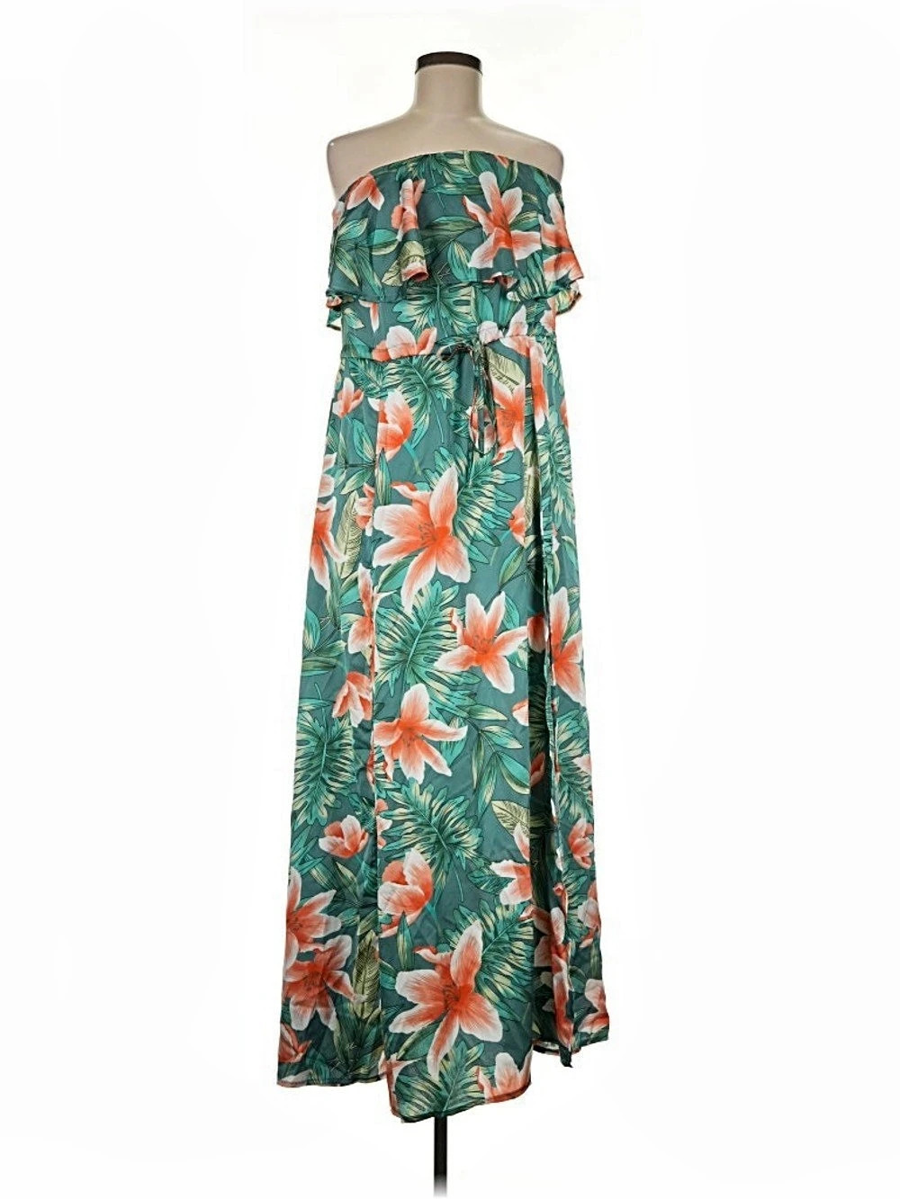 Bloom Strapless Maxi Dress Floral Maxi Dress Green & Pink